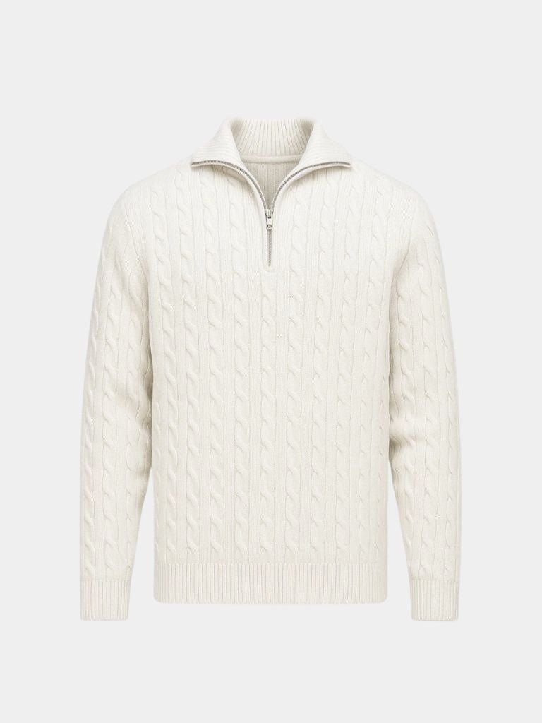 Pull à Col Zippé en Maille Torsadée