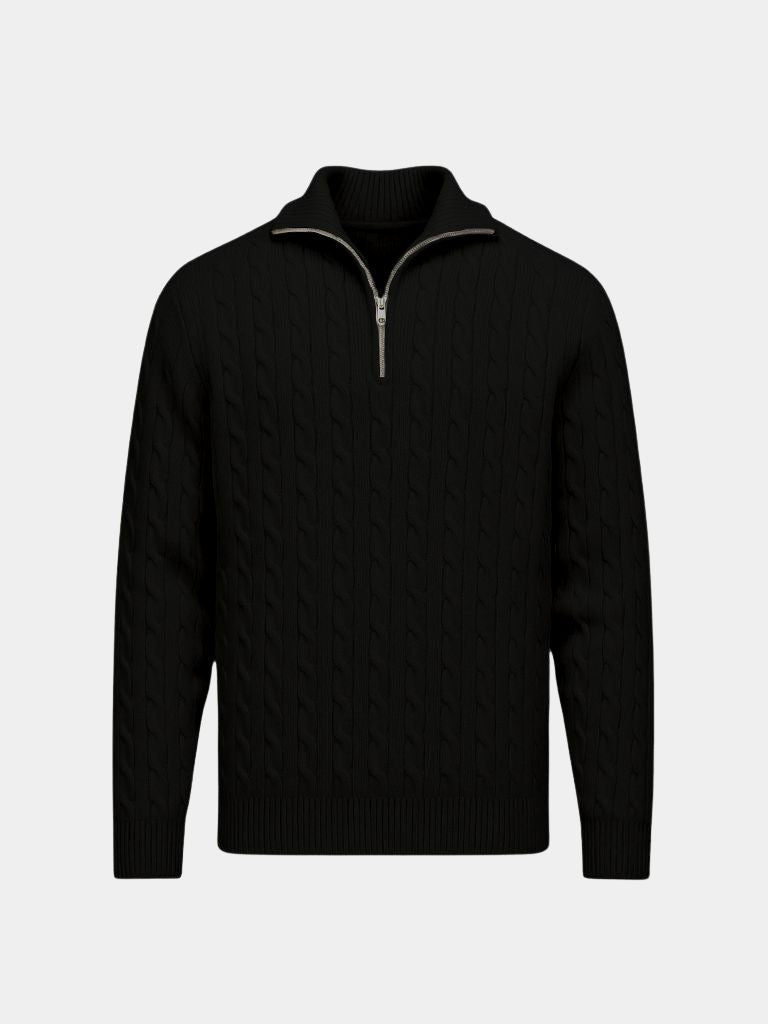 Pull à Col Zippé en Maille Torsadée