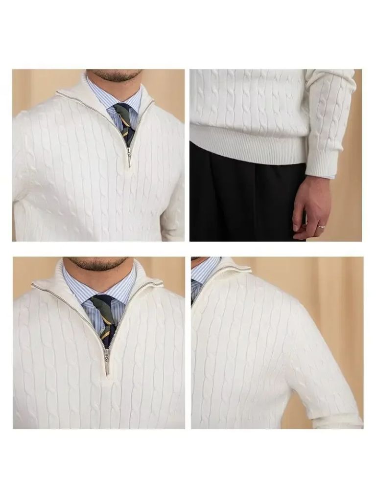 Pull à Col Zippé en Maille Torsadée