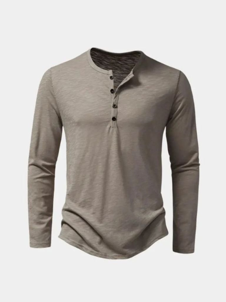 T-shirt Henley casual olive manches longues