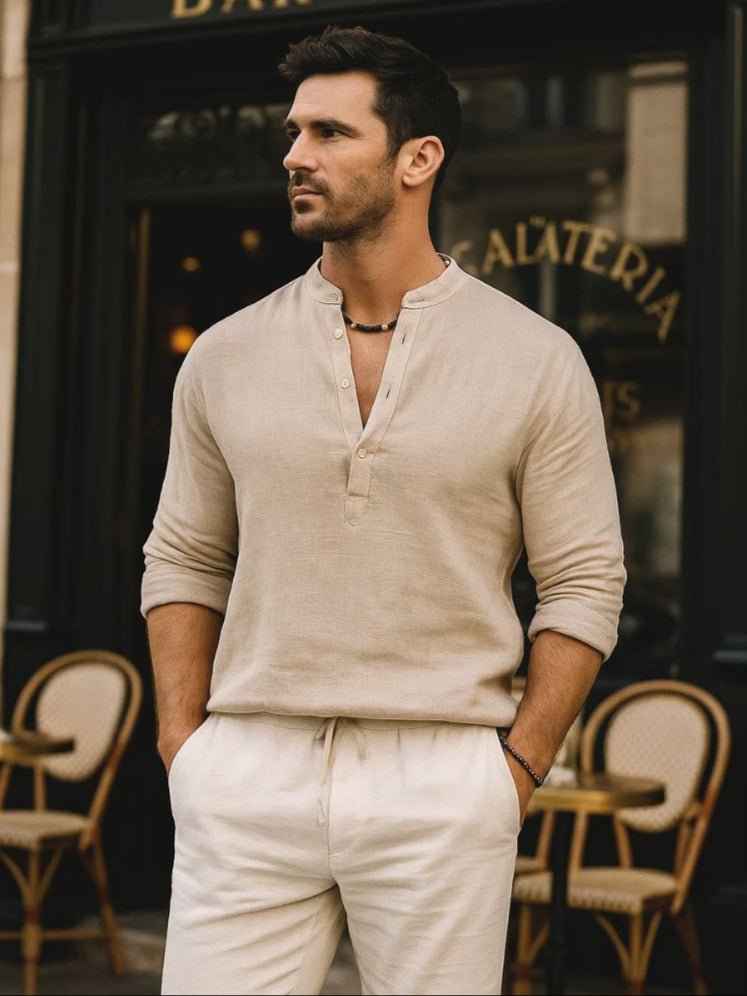 T-shirt Henley casual bleu manches longues