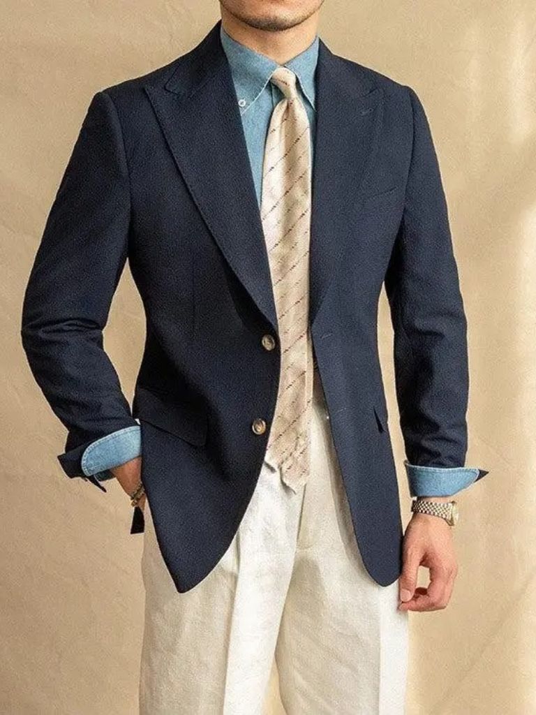 Blazer nautique essentiel en seersucker