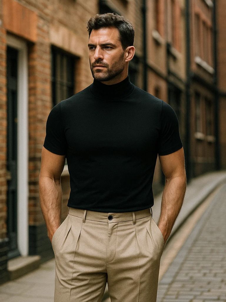 T-shirt col roulé casual uni