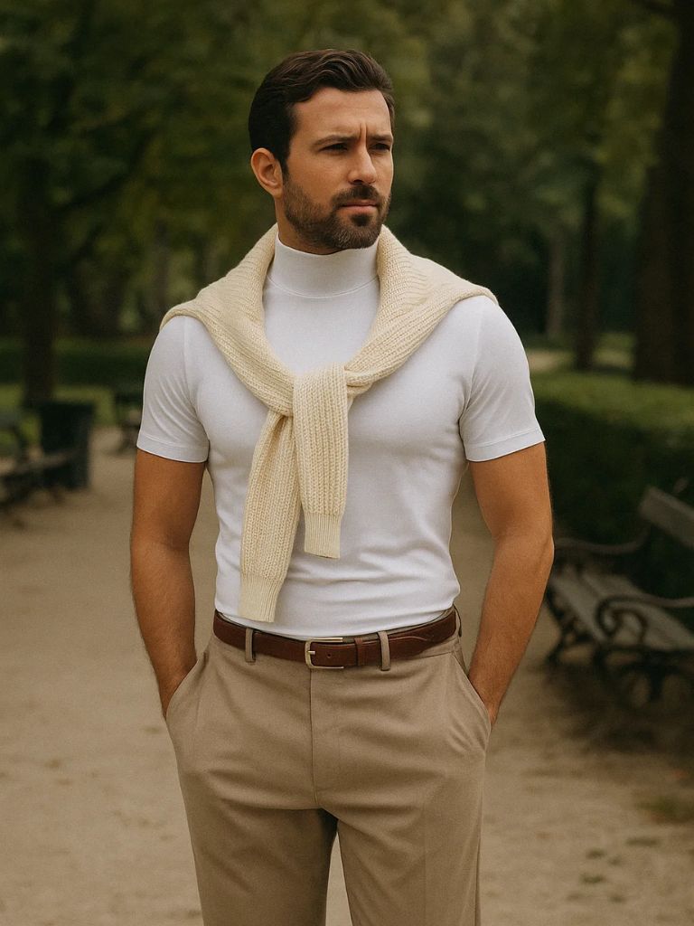 T-shirt col roulé casual uni