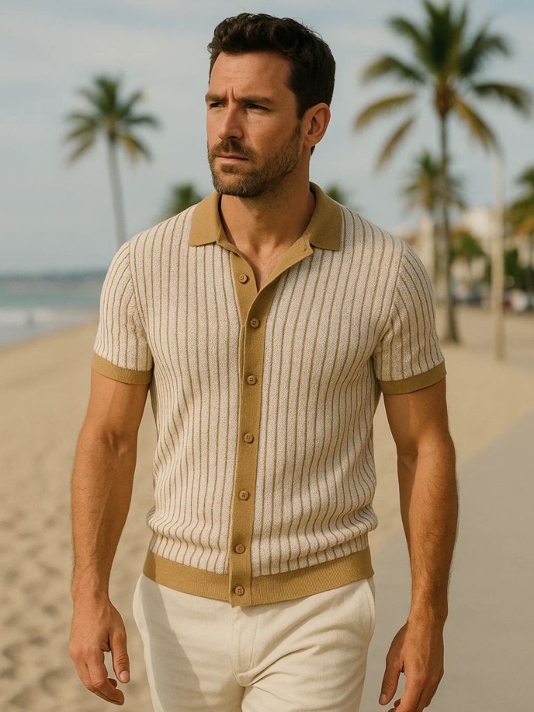 Polo tricoté à rayures