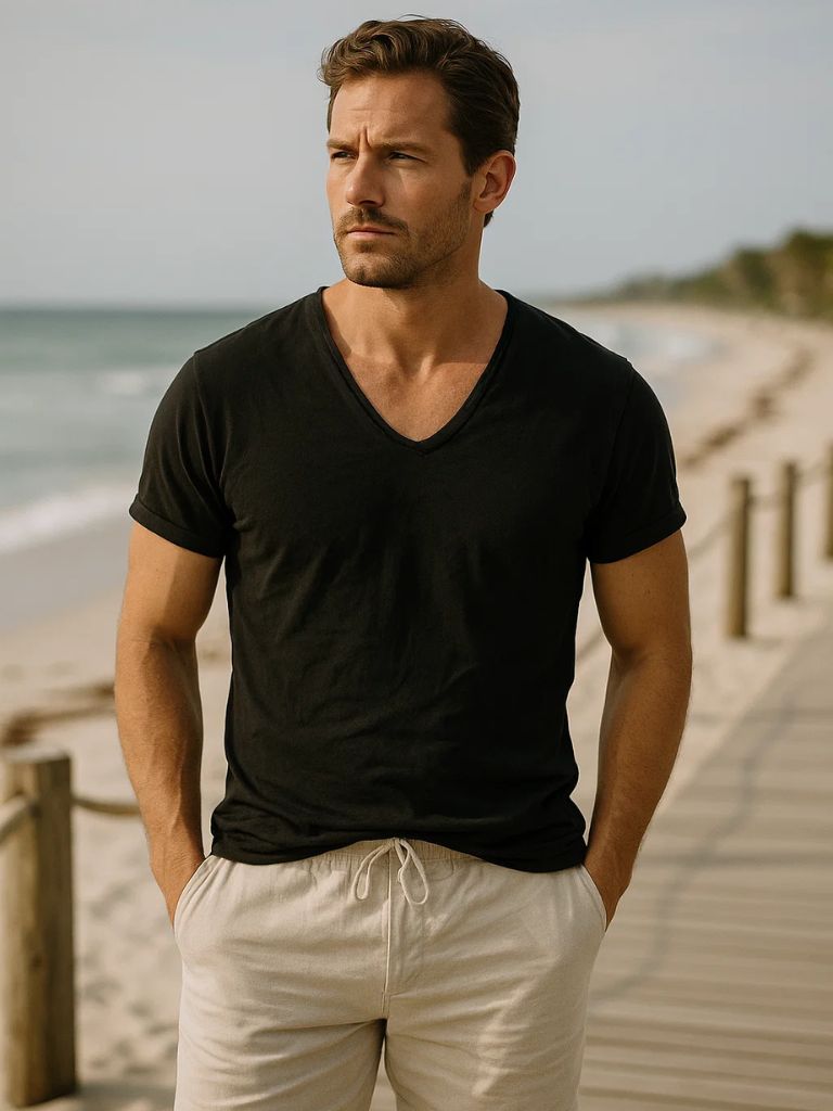 T-shirt en lin col V Albo