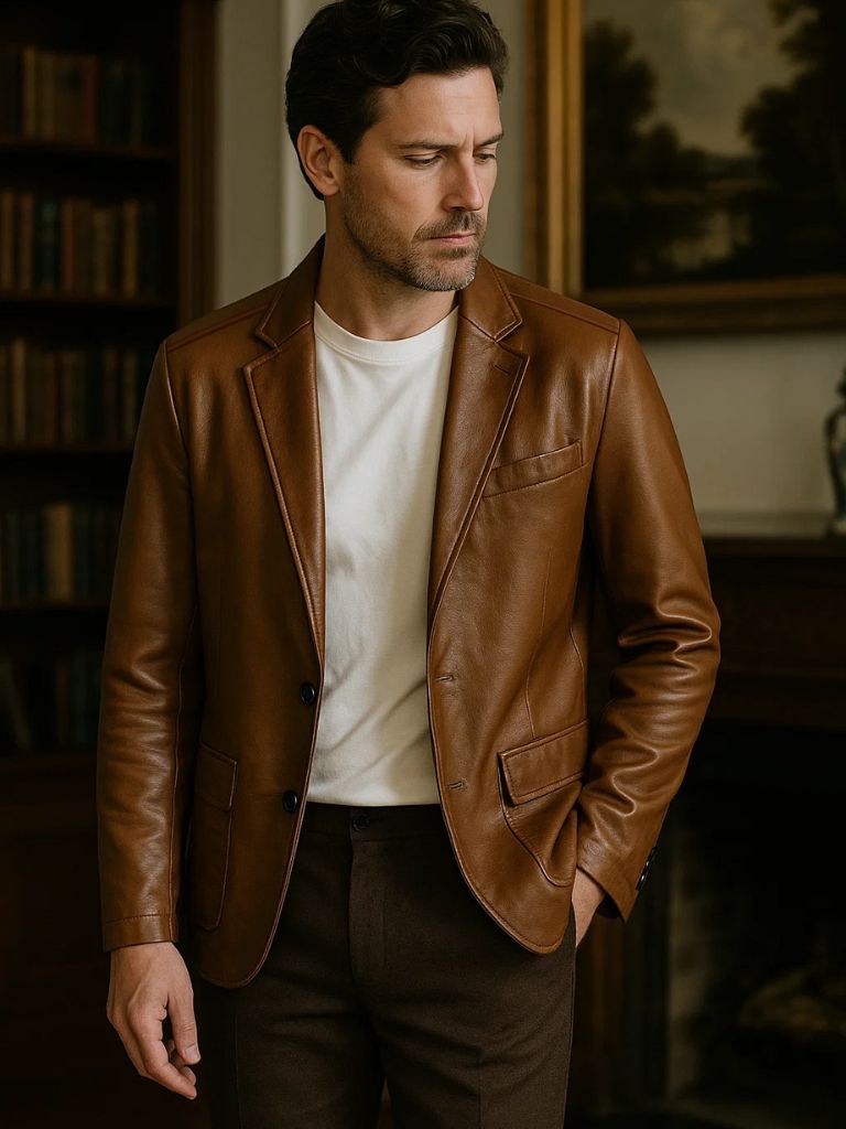 Veste en cuir caramel Bold