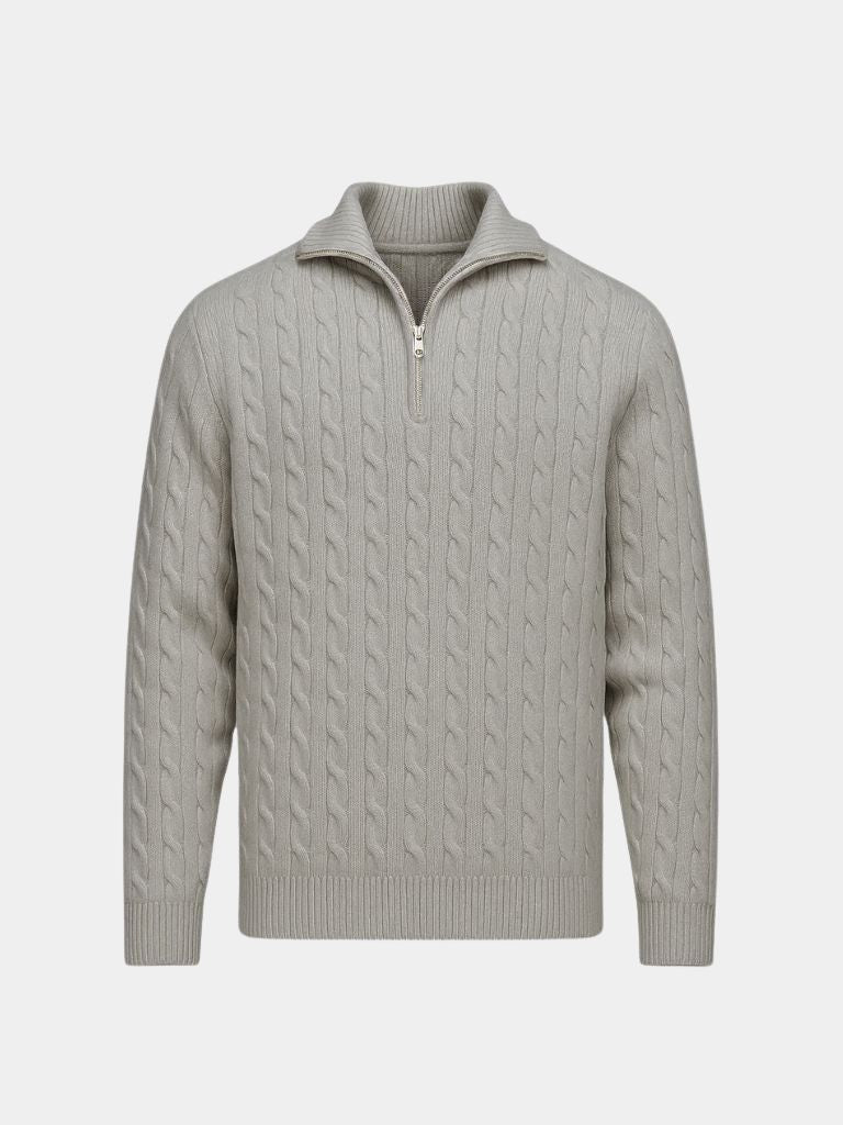 Pull à Col Zippé en Maille Torsadée