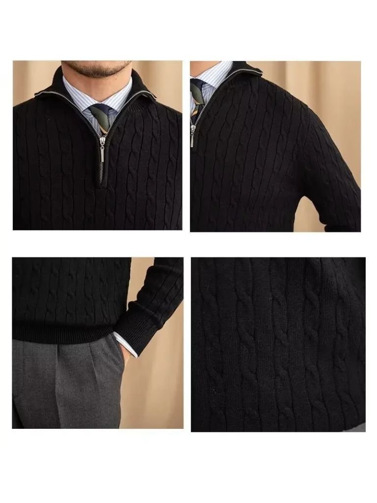Pull à Col Zippé en Maille Torsadée