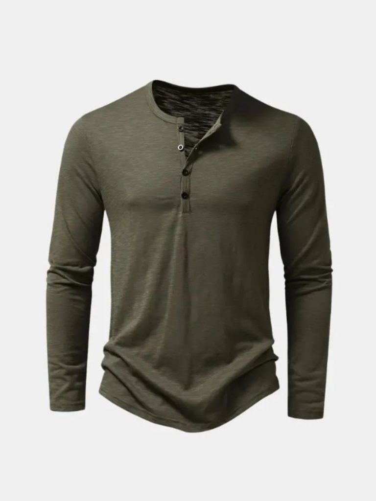 T-shirt Henley casual olive manches longues