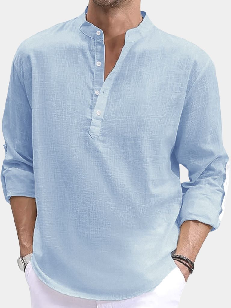 T-shirt Henley casual bleu manches longues