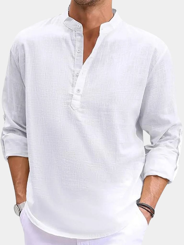 T-shirt Henley casual bleu manches longues