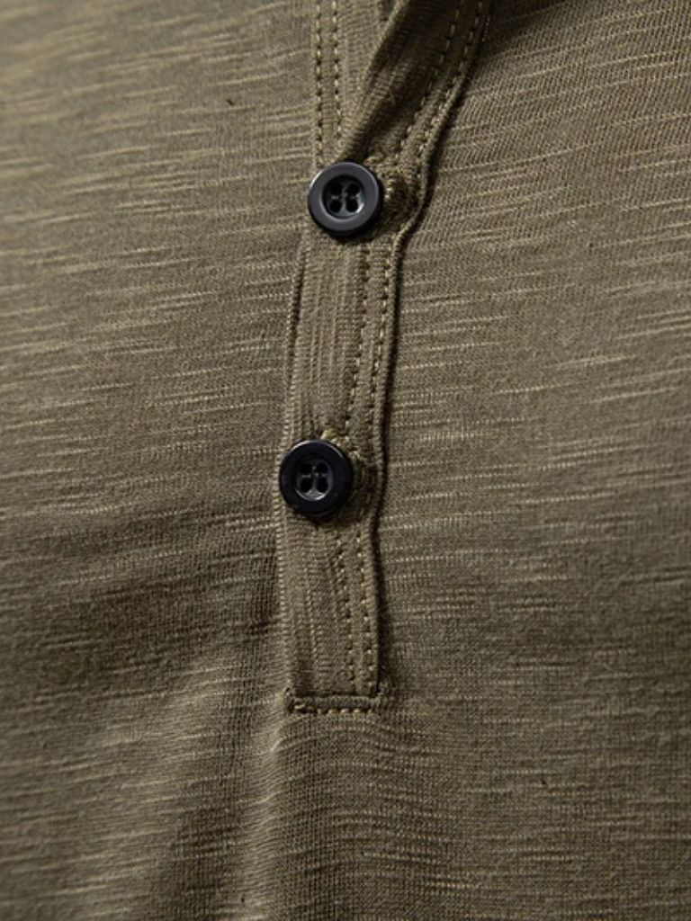 T-shirt Henley casual olive manches longues