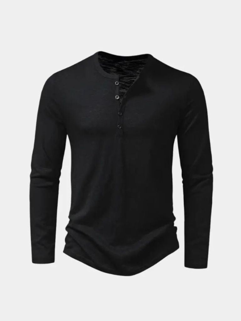 T-shirt Henley casual olive manches longues