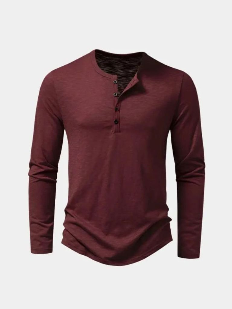 T-shirt Henley casual olive manches longues