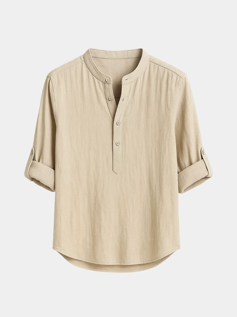 T-shirt Henley casual bleu manches longues