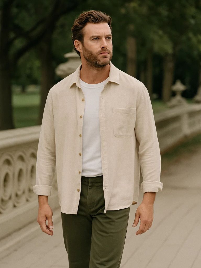Chemise casual en velours côtelé uni
