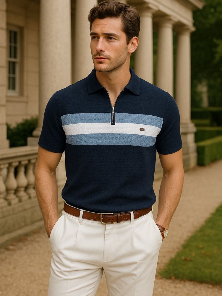 Polo zippé business manches courtes