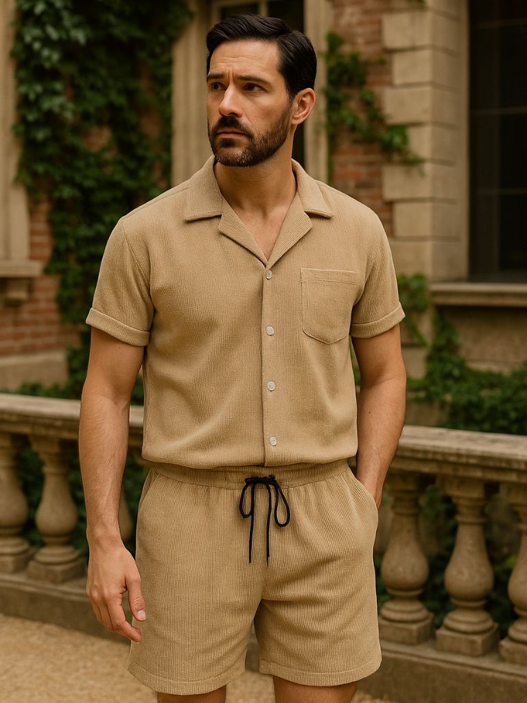 Ensemble velours côtelé minimaliste – Chemise et short