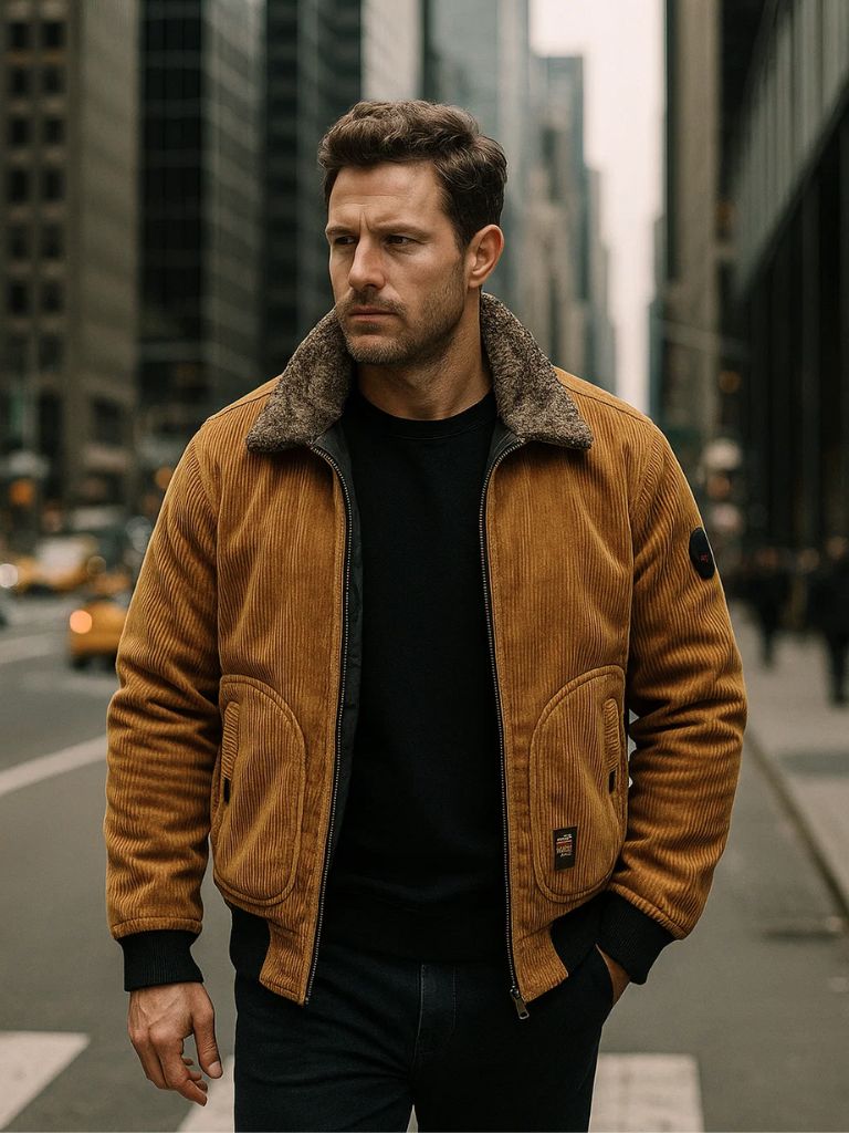 Veste Coupe-Vent Thermique en Velours Côtelé