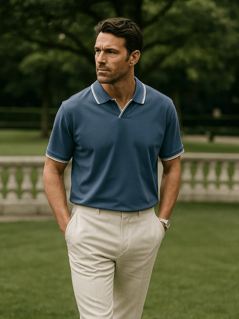 Polo noir col en V Timeless